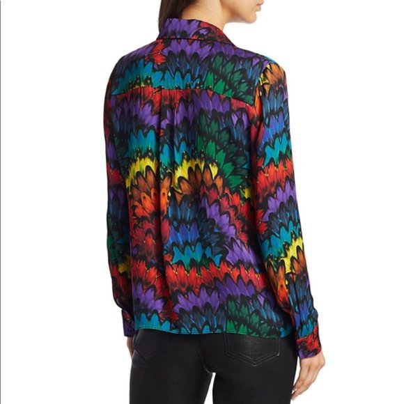 Alice + Olivia WILLA Blouse RAINBOW FEATHERS S - Picture 5 of 7